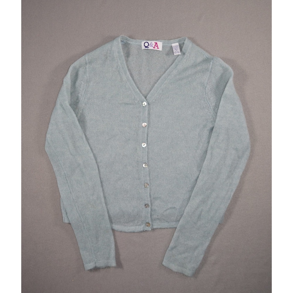 Vintage Mohair Sweater Womens Medium Blue Cardigan Lightweight V Neck Q&A